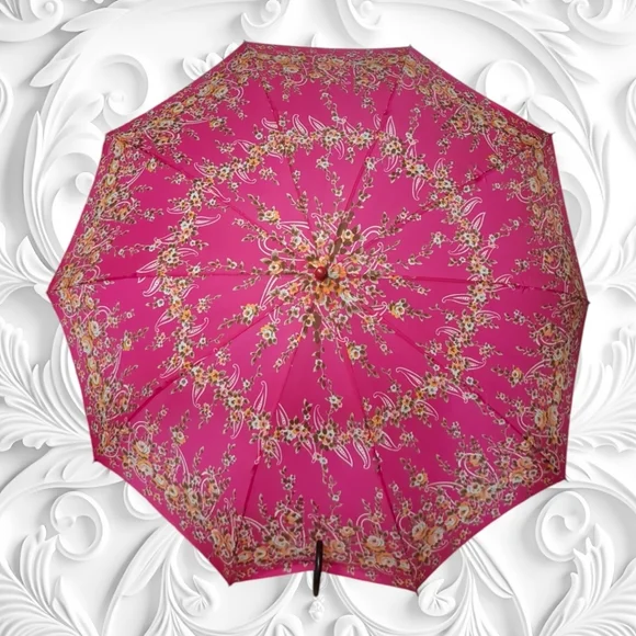 Vintage Fusia Floral Umbrella With Sparkle Handle - Picture 3 of 6